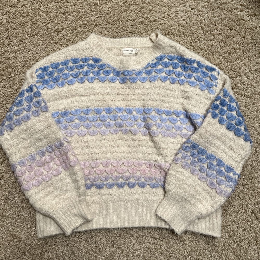 Cool colored 3D hearts crochet knit sweater | size S
